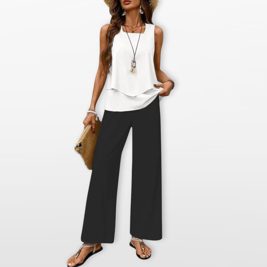 Women Two Piece Wide Leg Pant Set