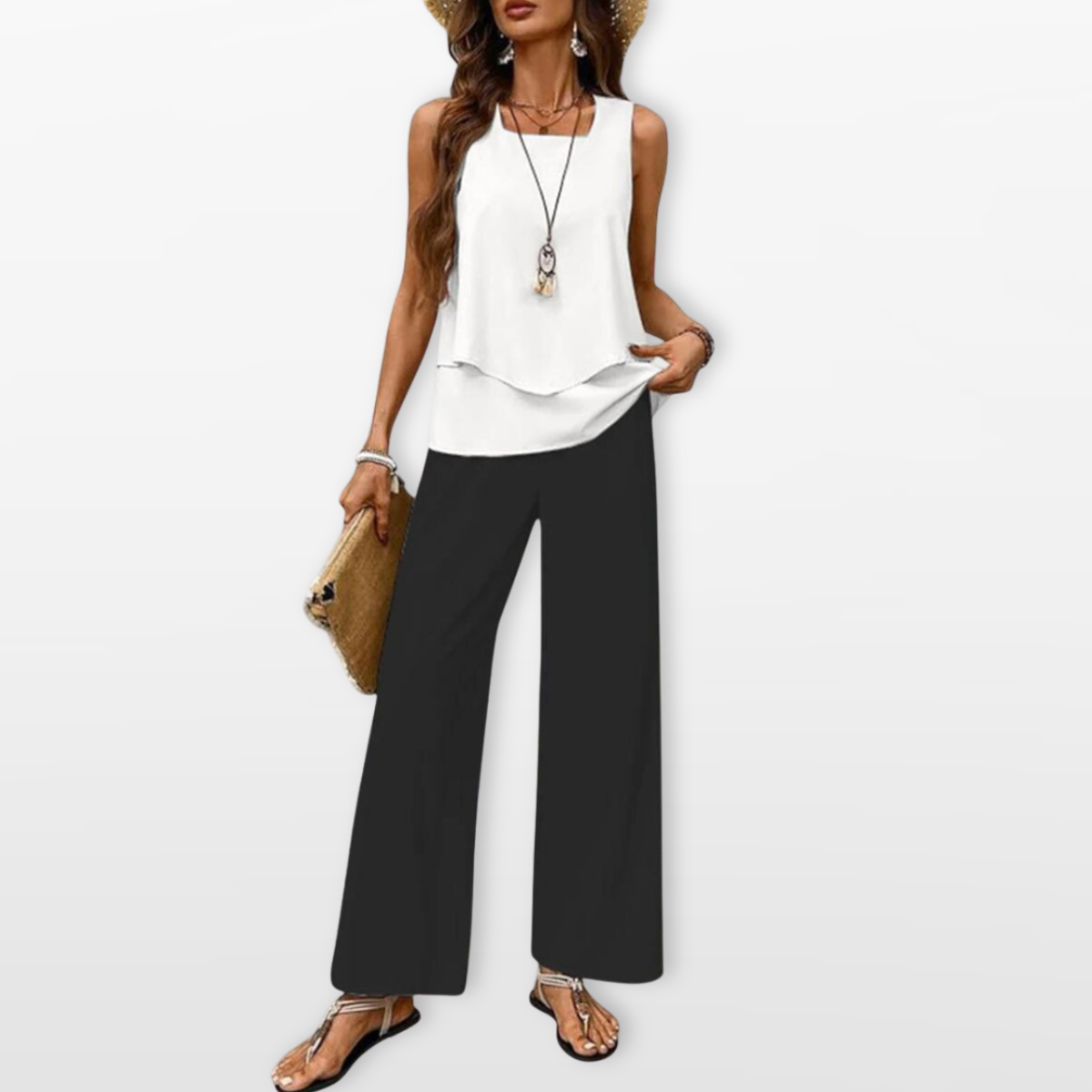 Women Two Piece Wide Leg Pant Set