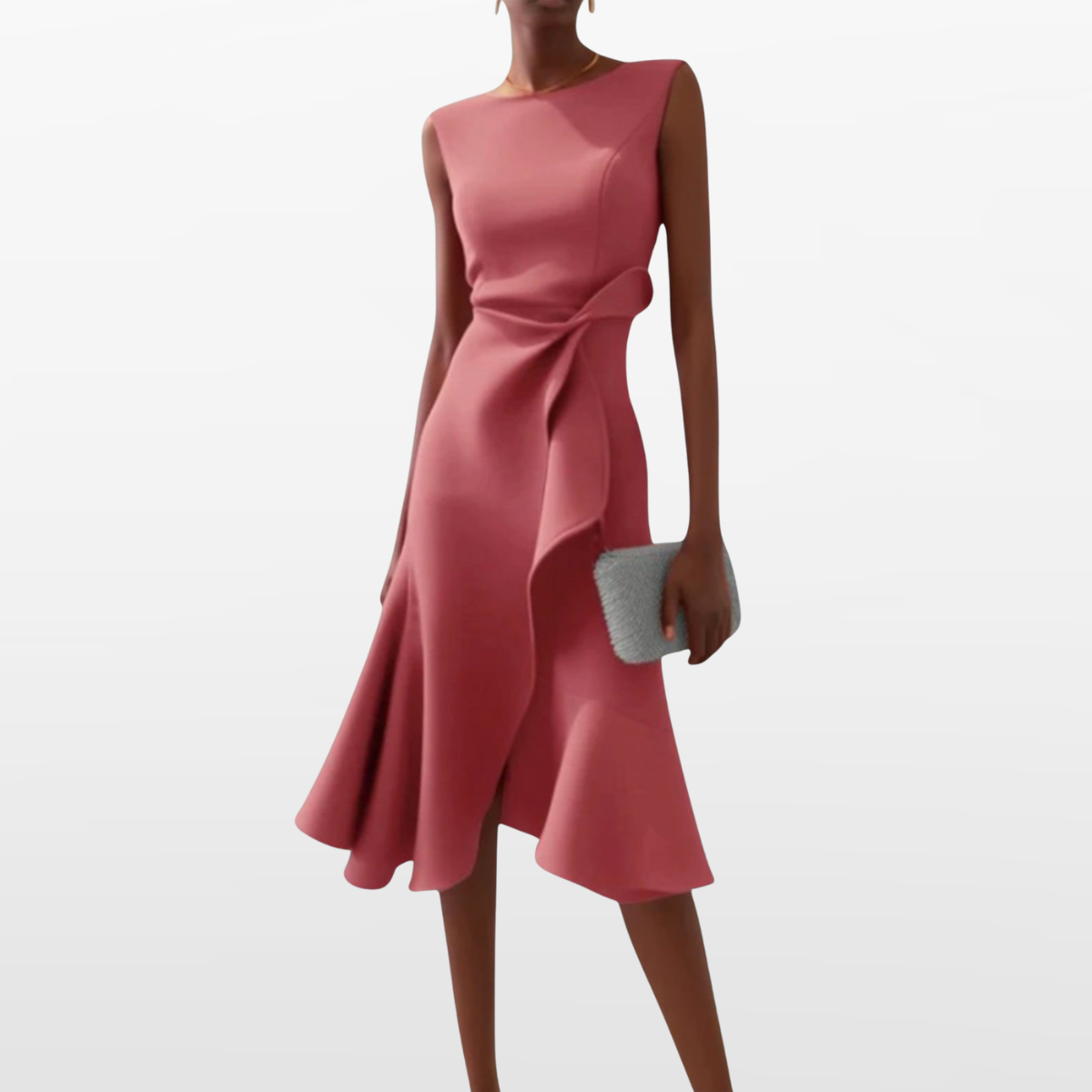 Women Elegant Midi Dress Sculpted Silhouette