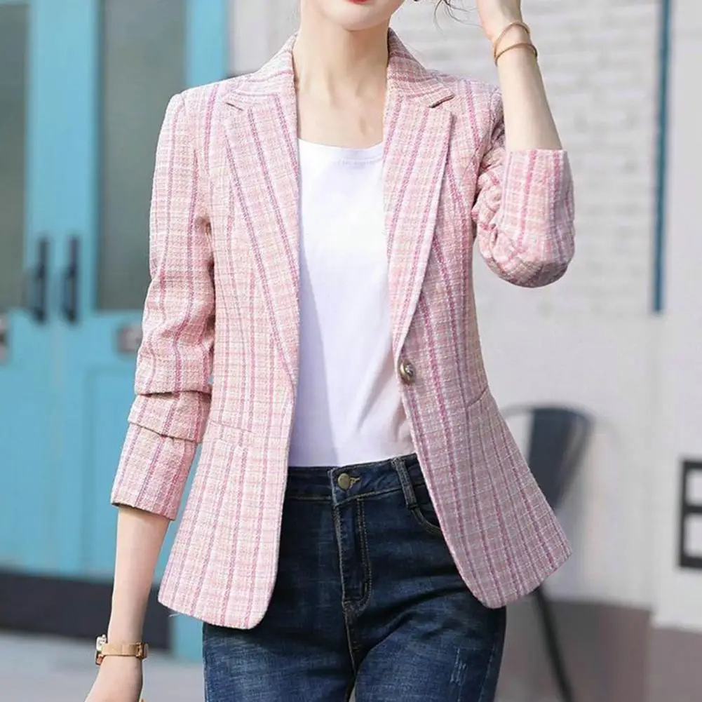 Women’s Tailored Plaid Single-Button Blazer