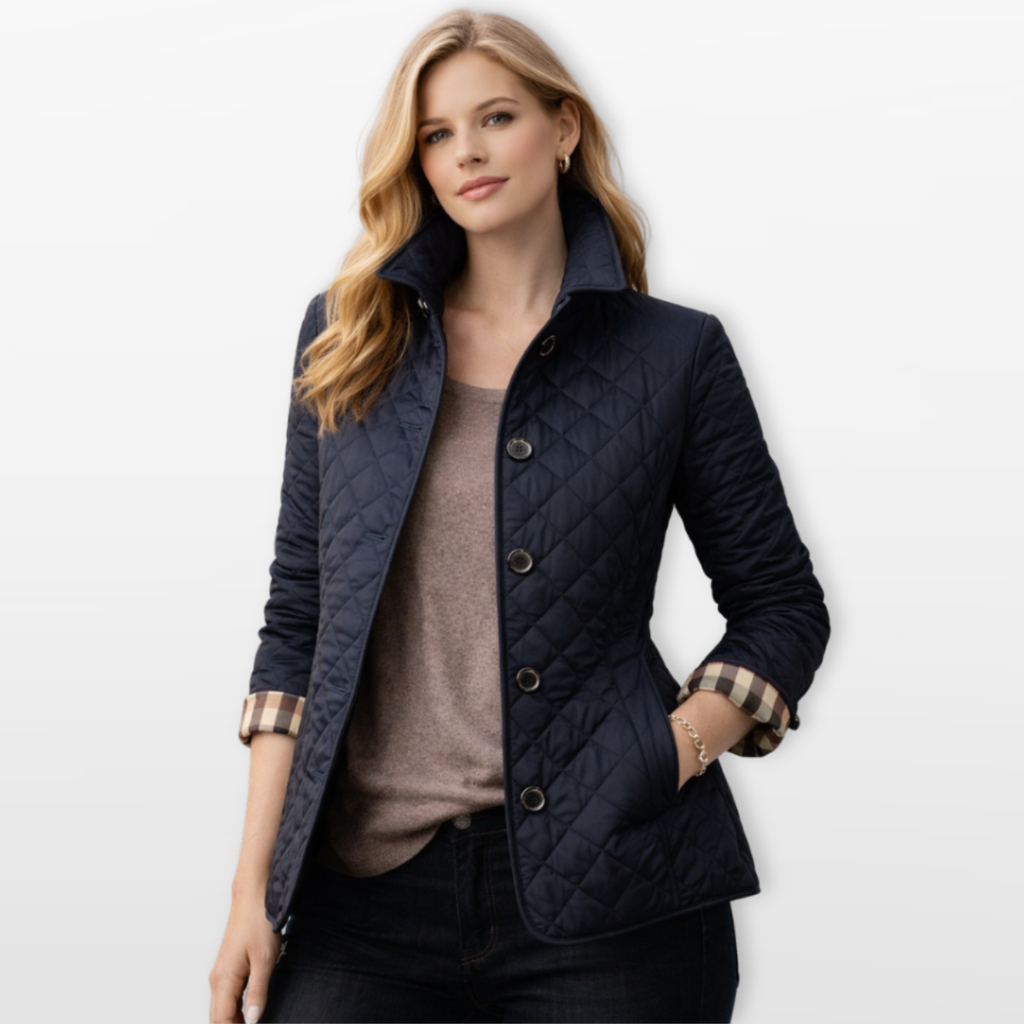 Women Quilted Button Jacket Tailored Fit
