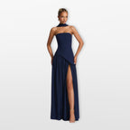 Women’s Strapless Maxi Dress Elegant High Slit