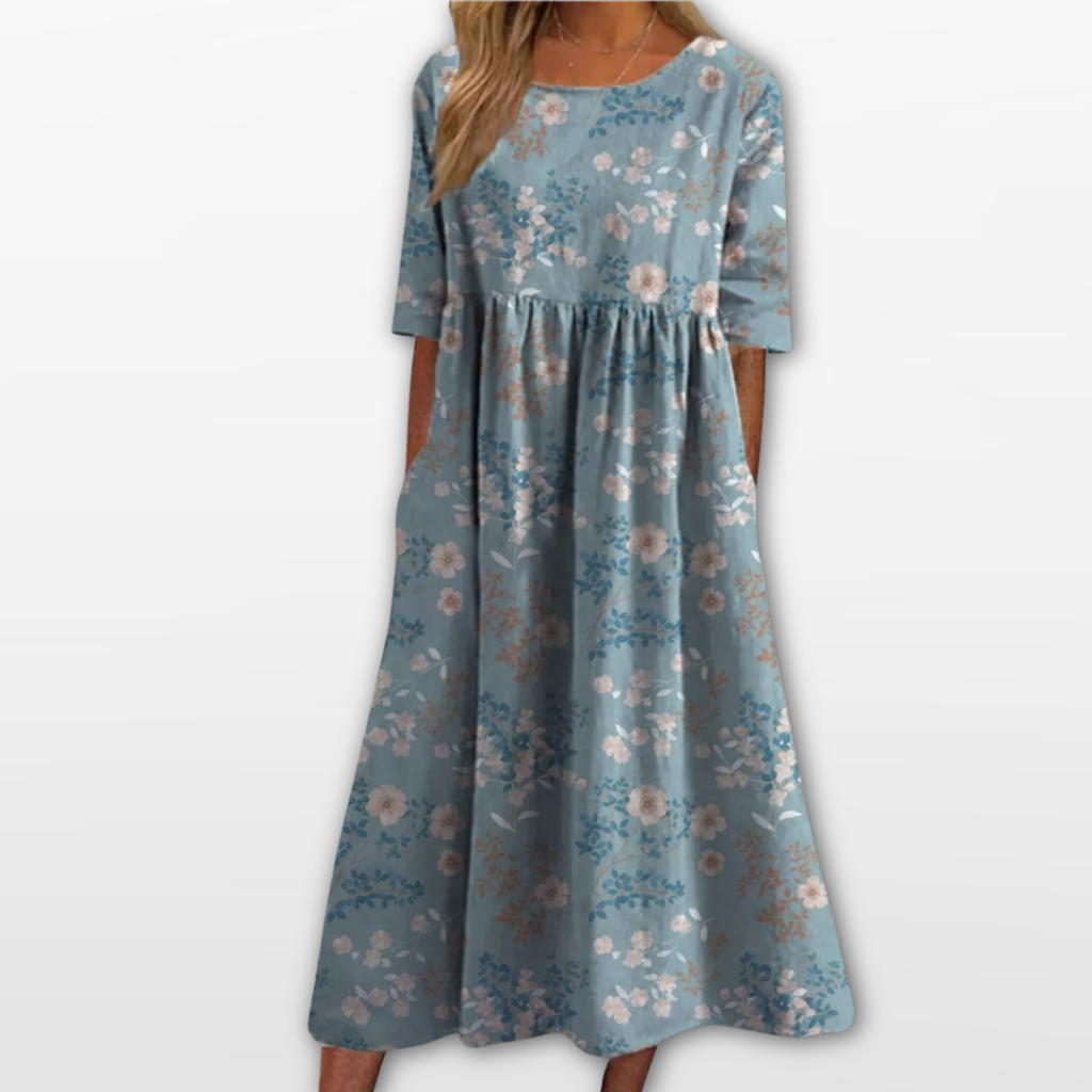 Women Floral Midi Dress Loose Fit