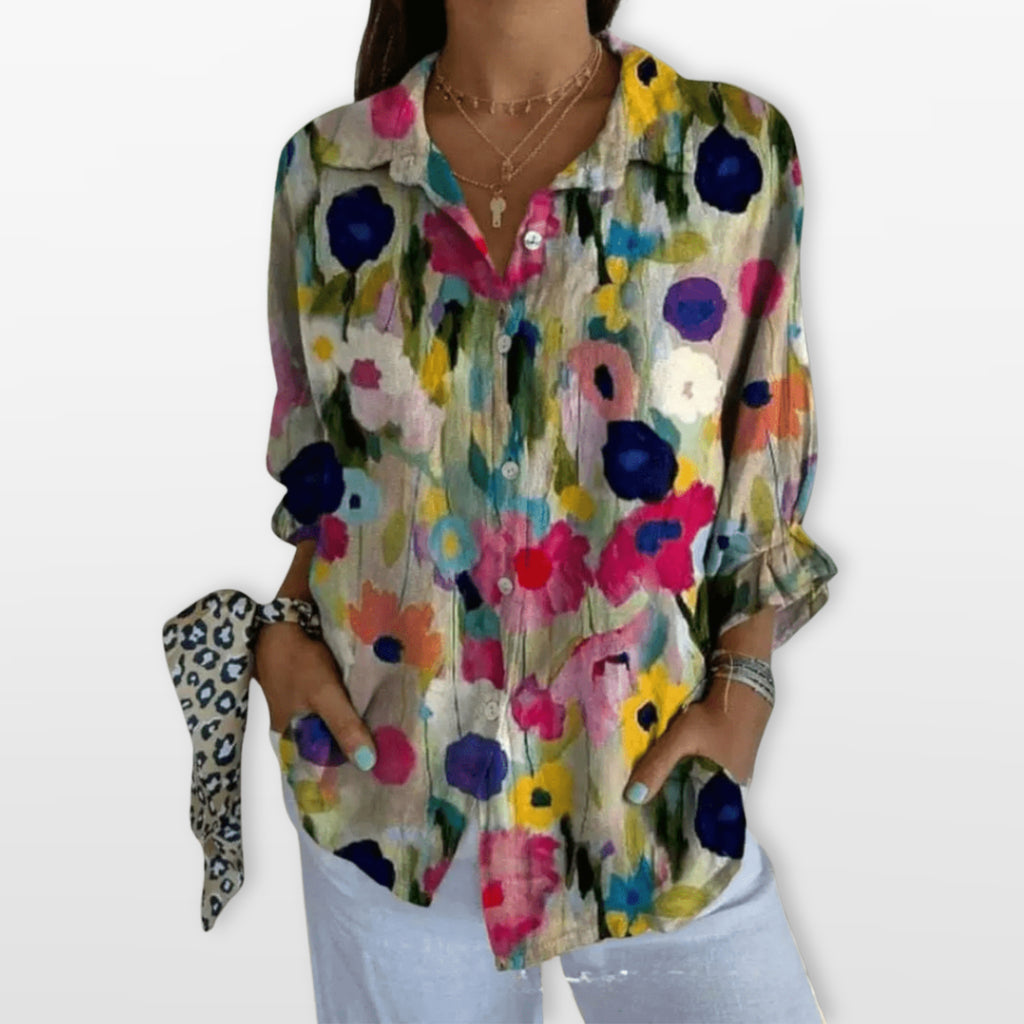 Women’s Printed Button Blouse Artistic Casual Shirt