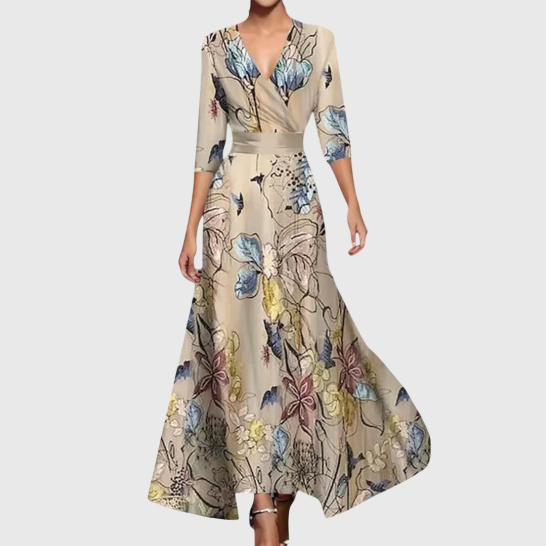 Women Wrap Floral Maxi Dress Elegant Fit