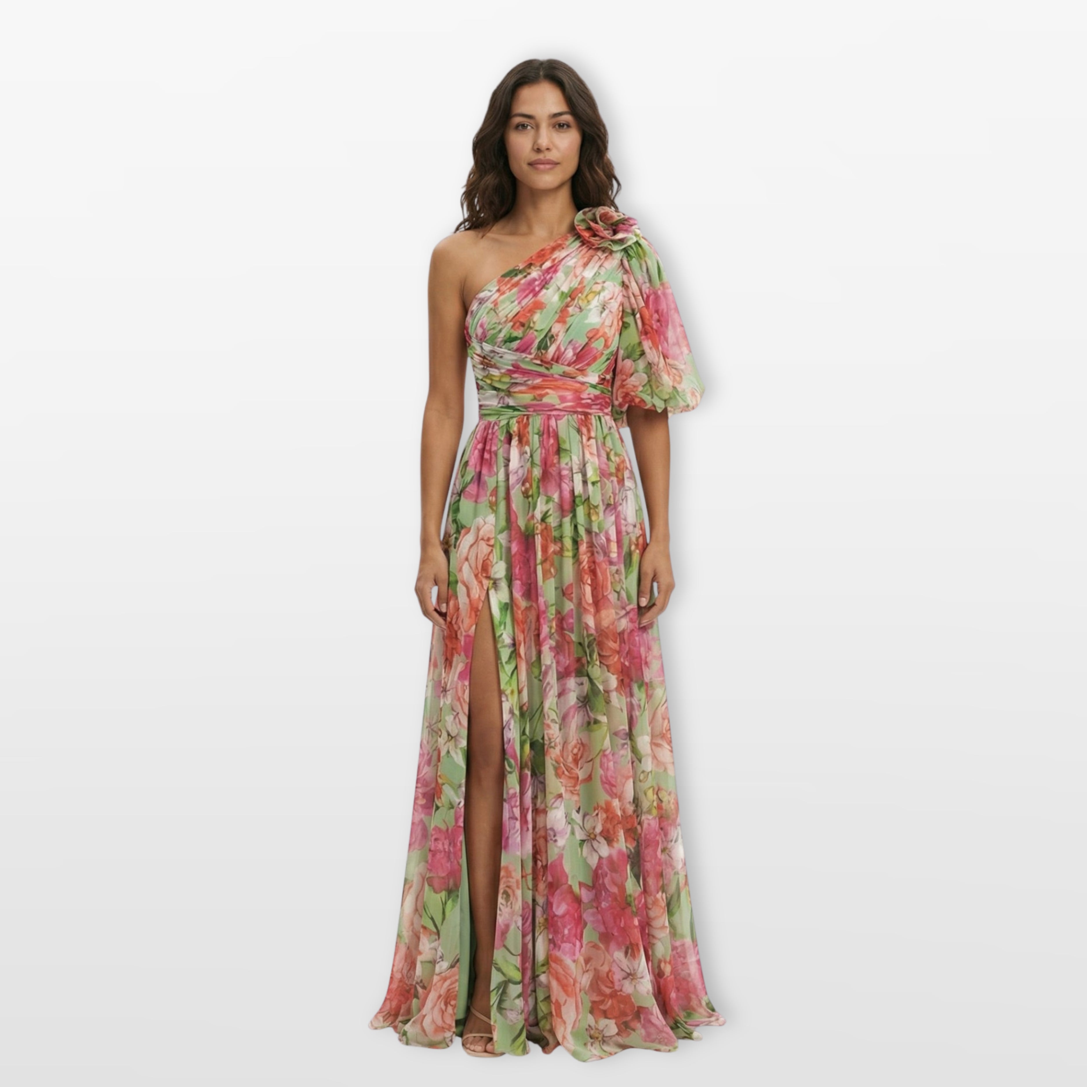 Women’s One Shoulder Floral Maxi Dress Slit