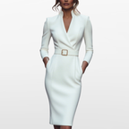 Women Tailored Midi Dress Belted Silhouette