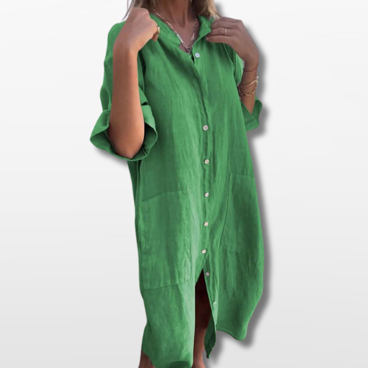 Women Relaxed Button Down Shirt Dress