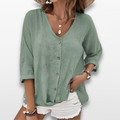 Women V Neck Button Blouse Casual Top