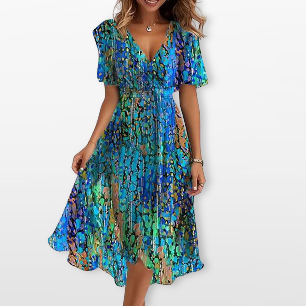 Women Floral Wrap Midi Dress Elegant Flow