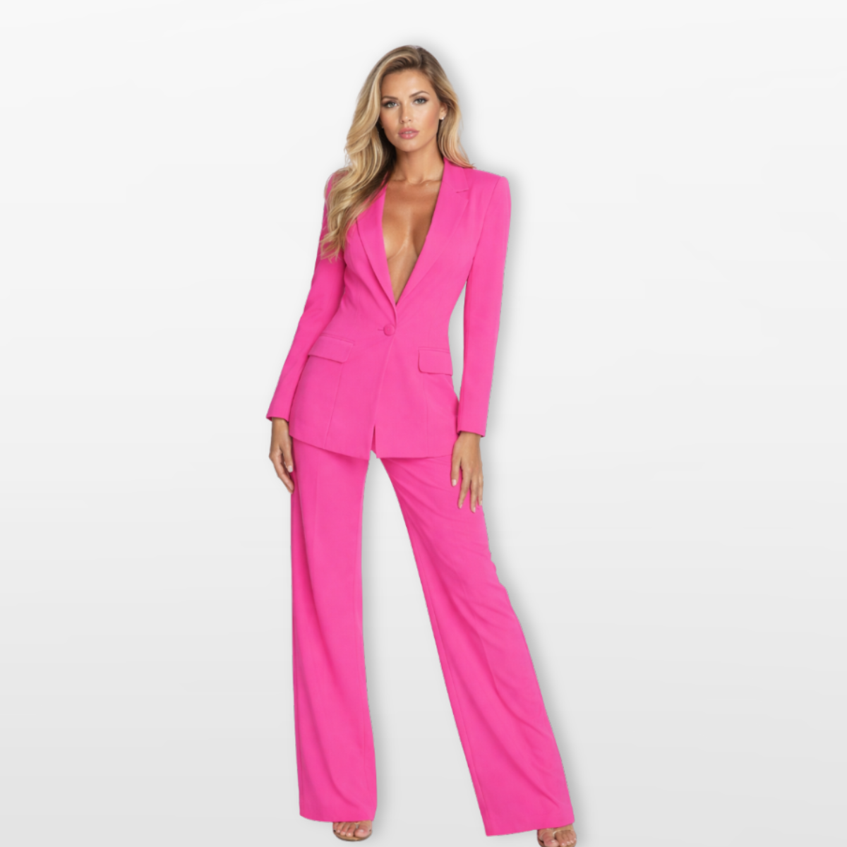 Women Deep V Blazer Wide Leg Suit