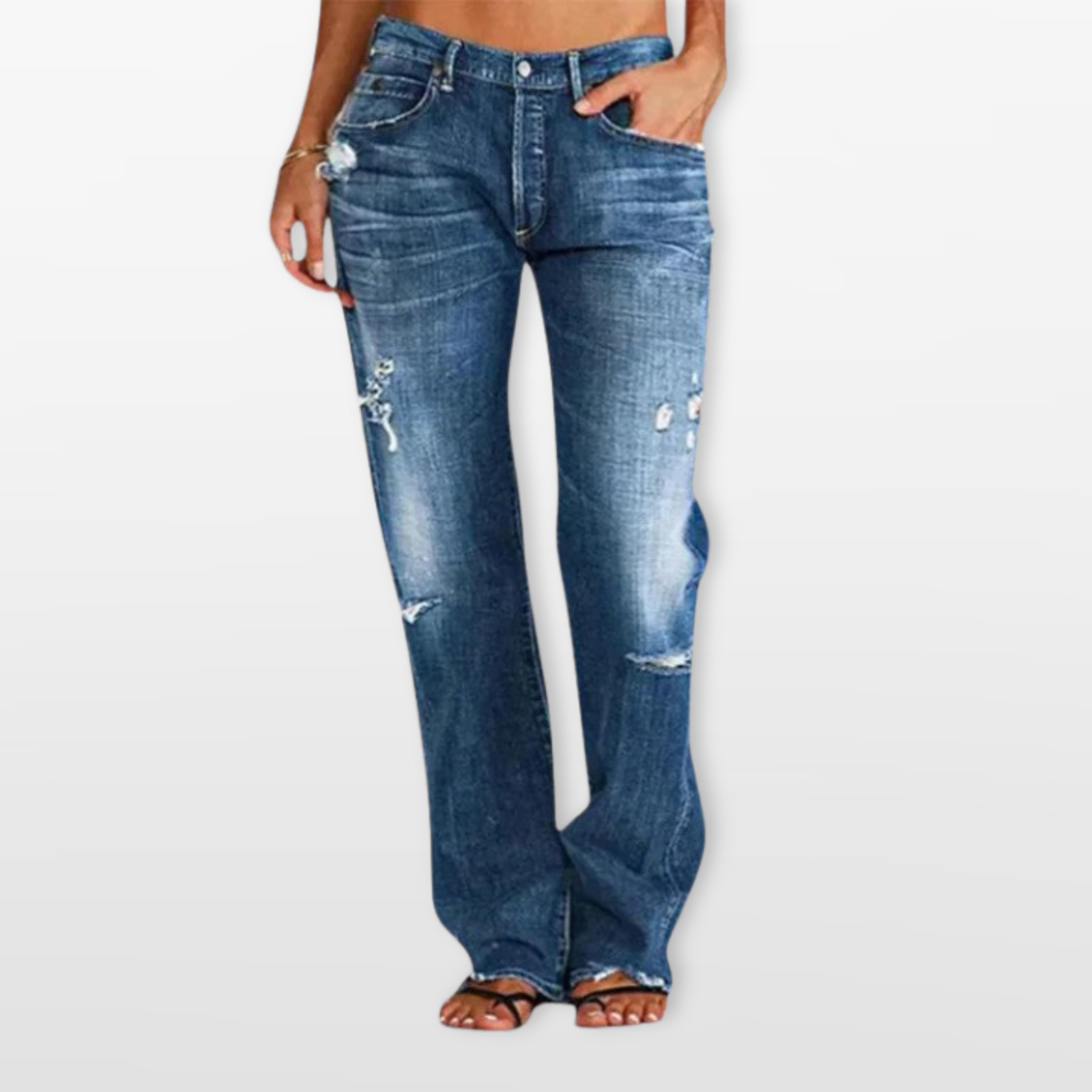 Women’s Distressed Straight Leg Denim Jeans