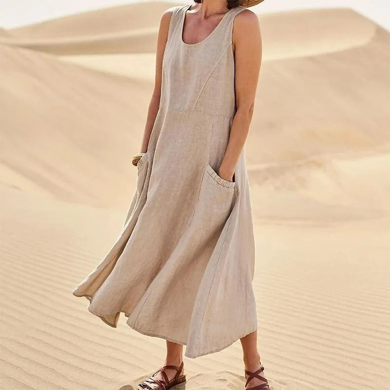 Women's Linen Pocket Maxi Dress