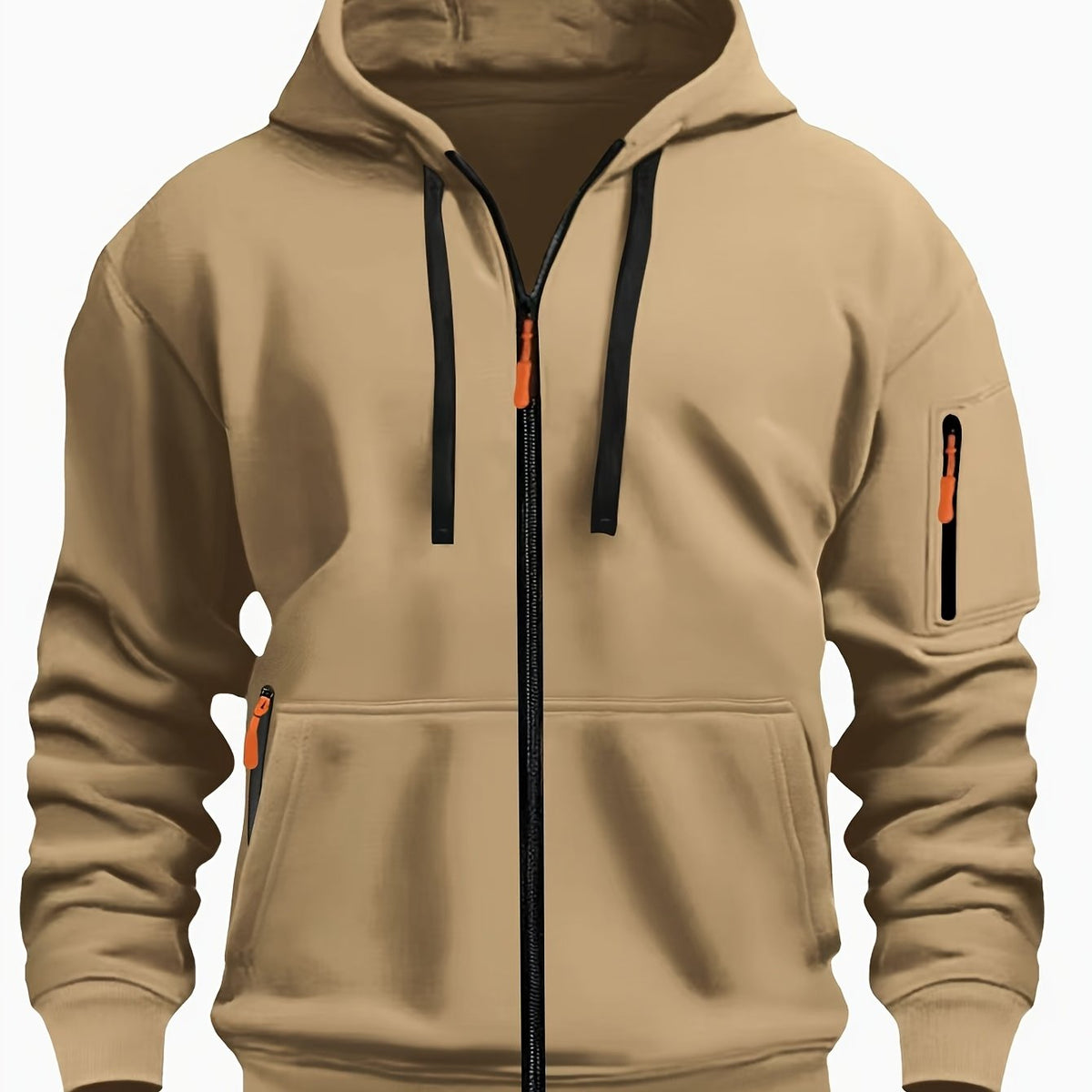 Men's Full-Zip Hooded Sweatshirt with Sleeve Detail