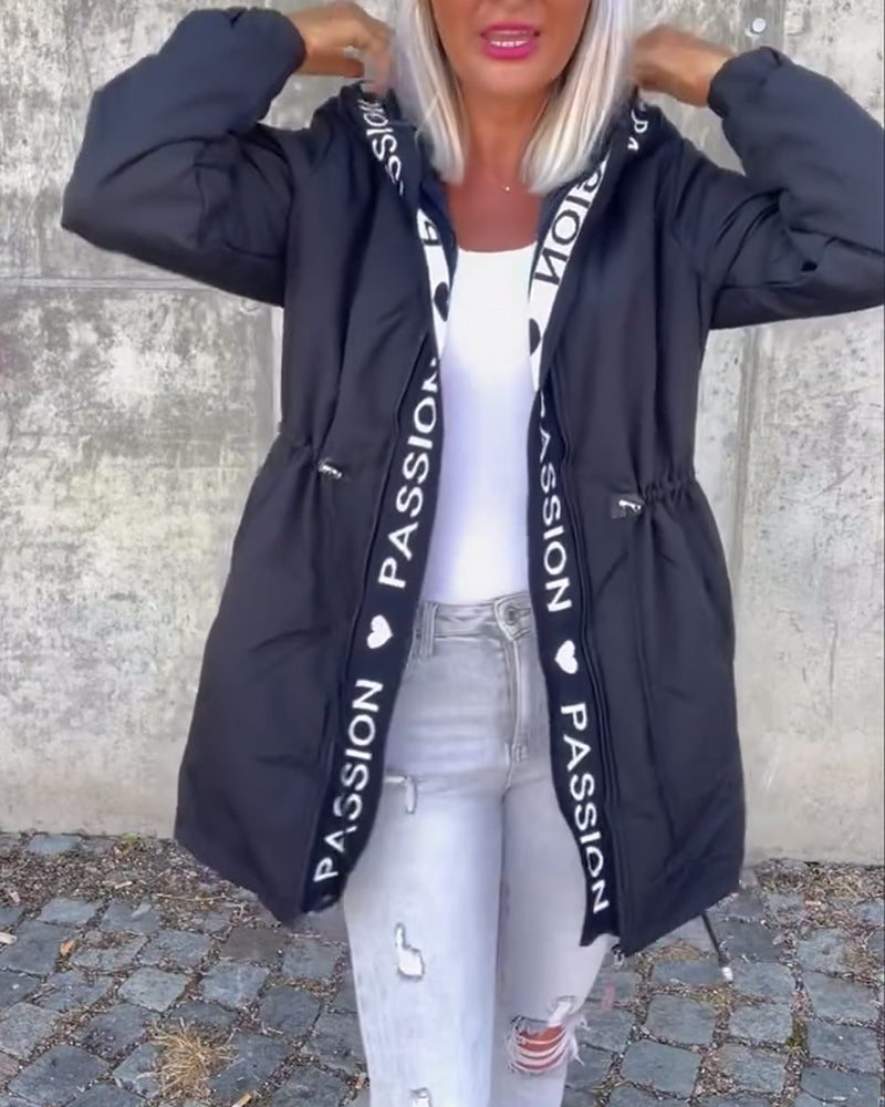 Women's Hooded Longline Jacket with Drawstring Waist