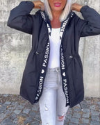 Women's Hooded Longline Jacket with Drawstring Waist