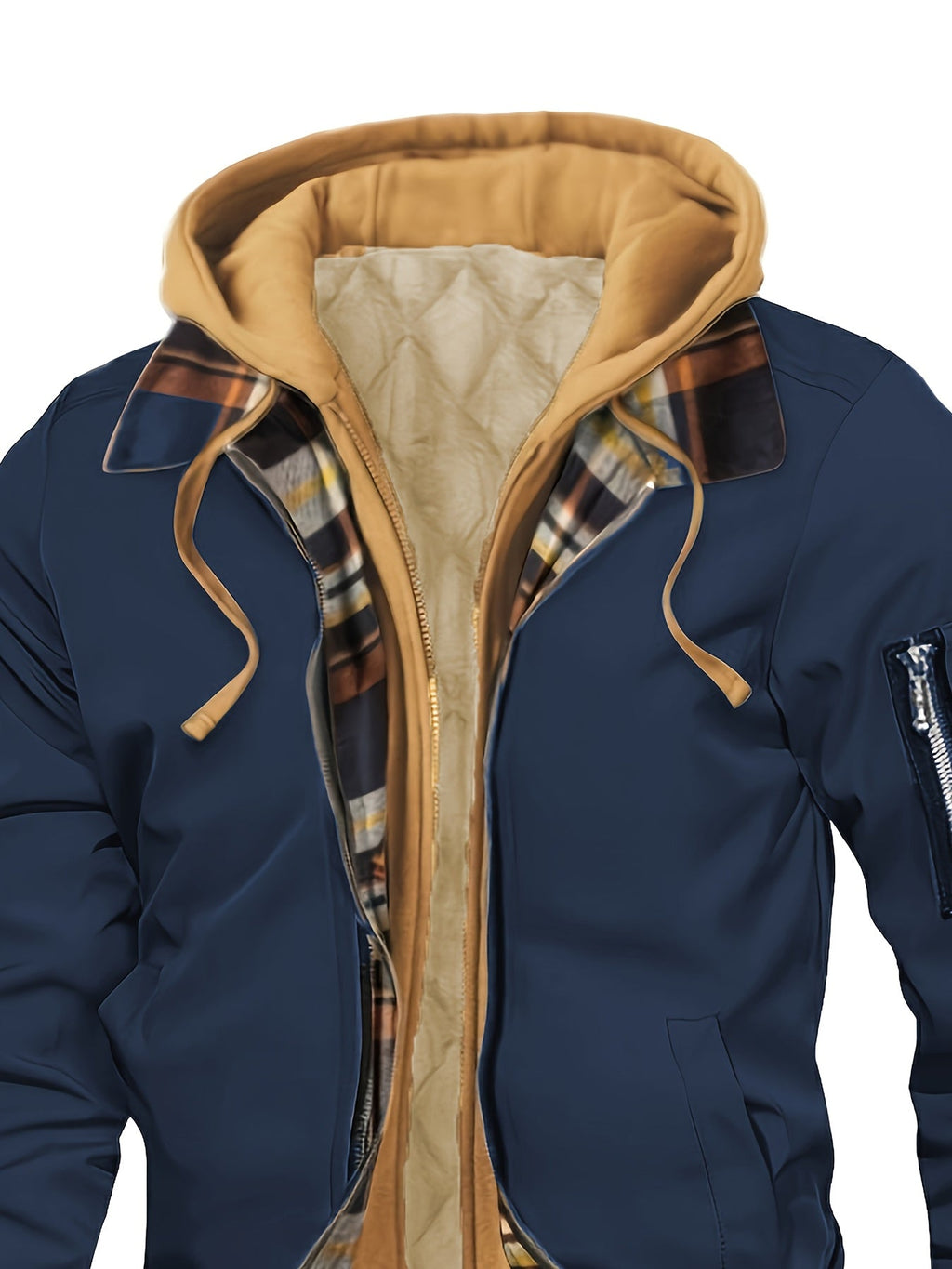 Men’s Hooded Jacket with Plaid Trim