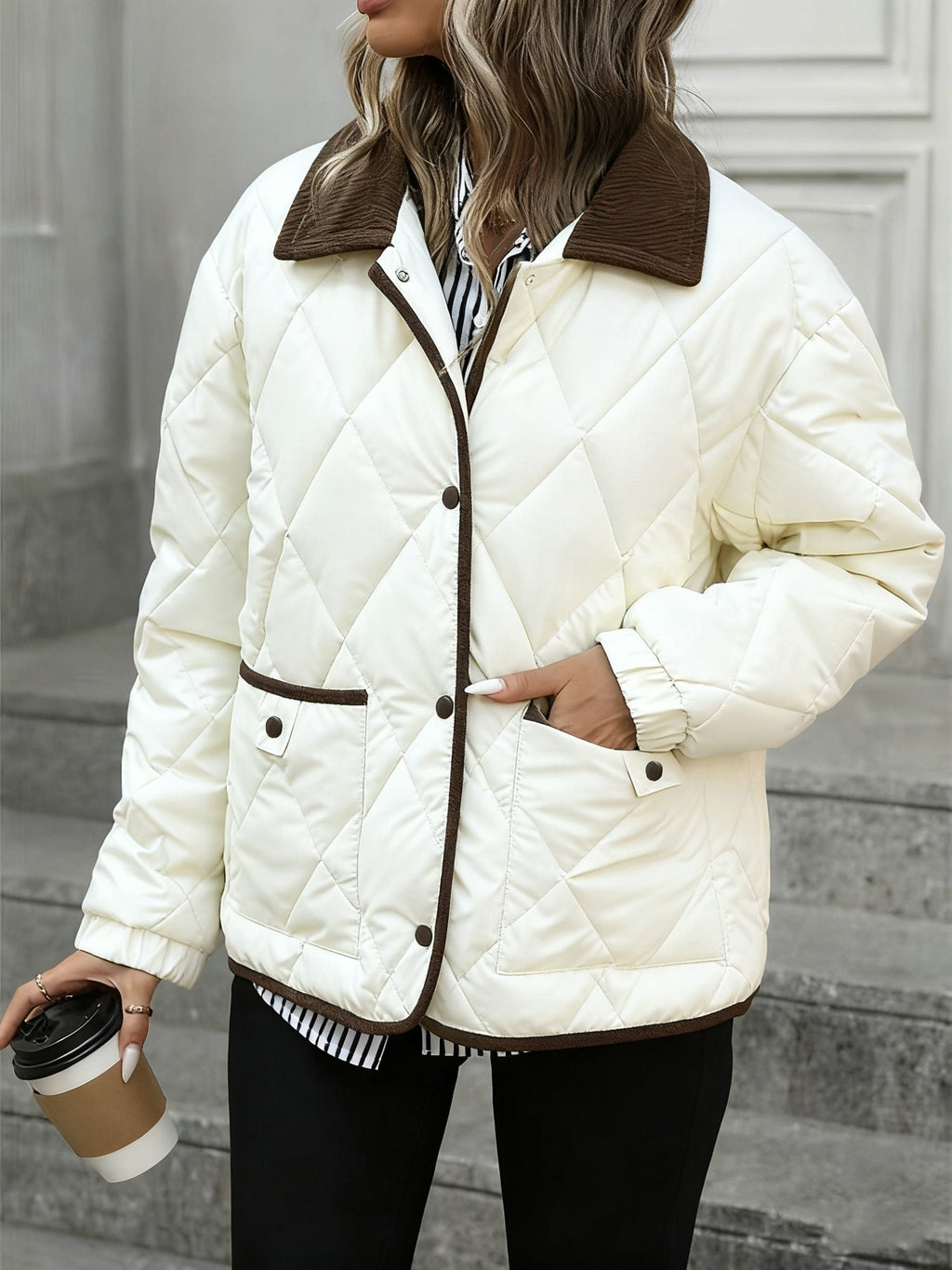 Women’s Quilted Jacket with Contrast Collar