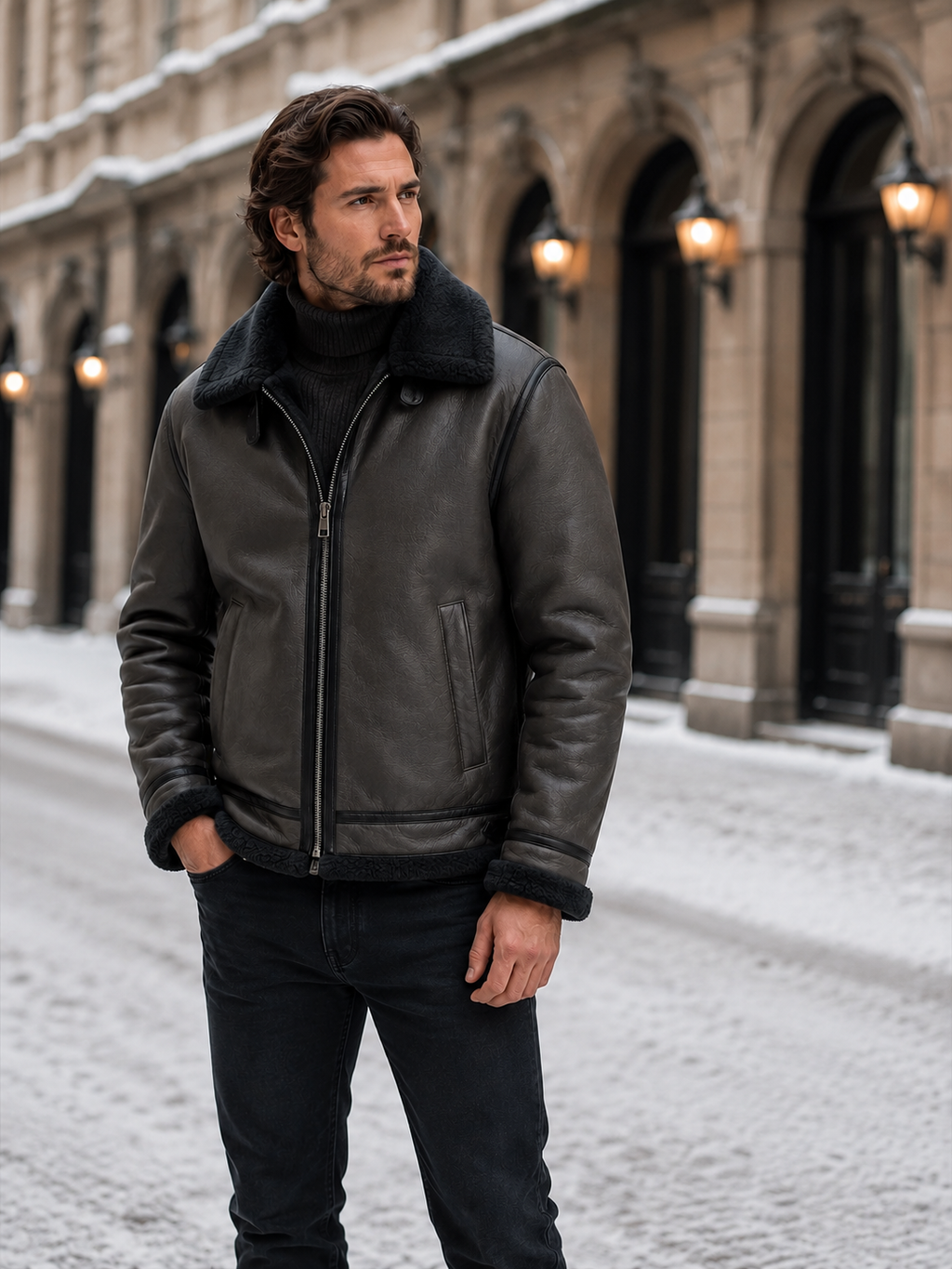 Men's Contrast-Collar Zip-Up Winter Jacket