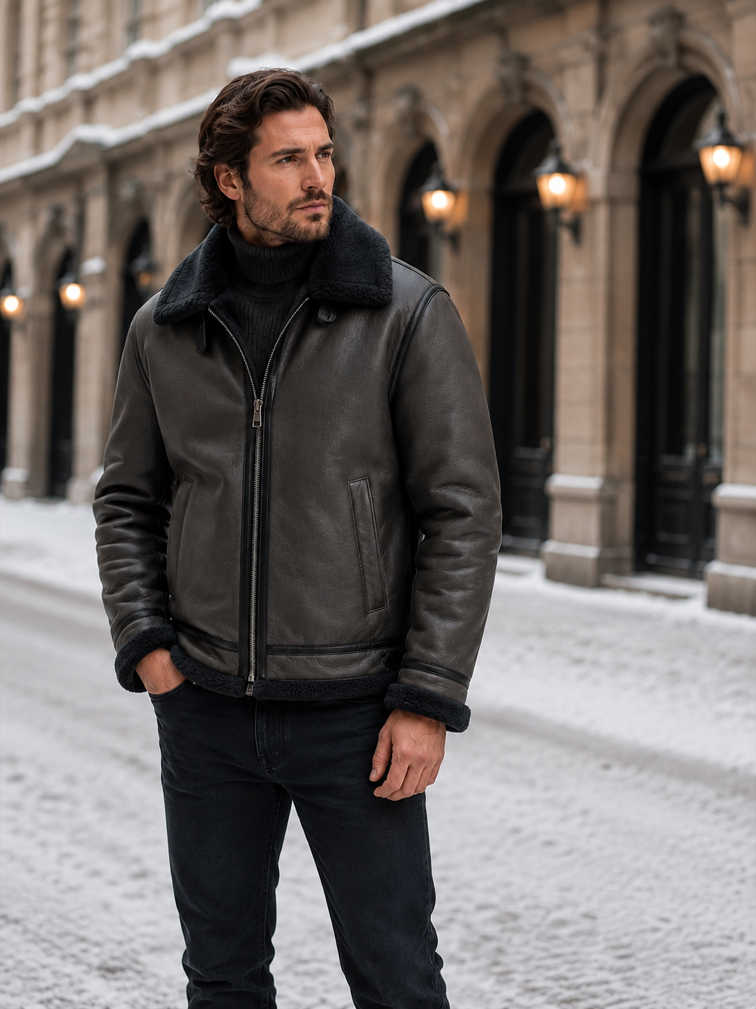 Men's Contrast-Collar Zip-Up Winter Jacket