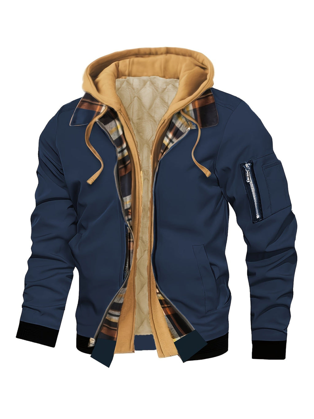 Men’s Hooded Jacket with Plaid Trim