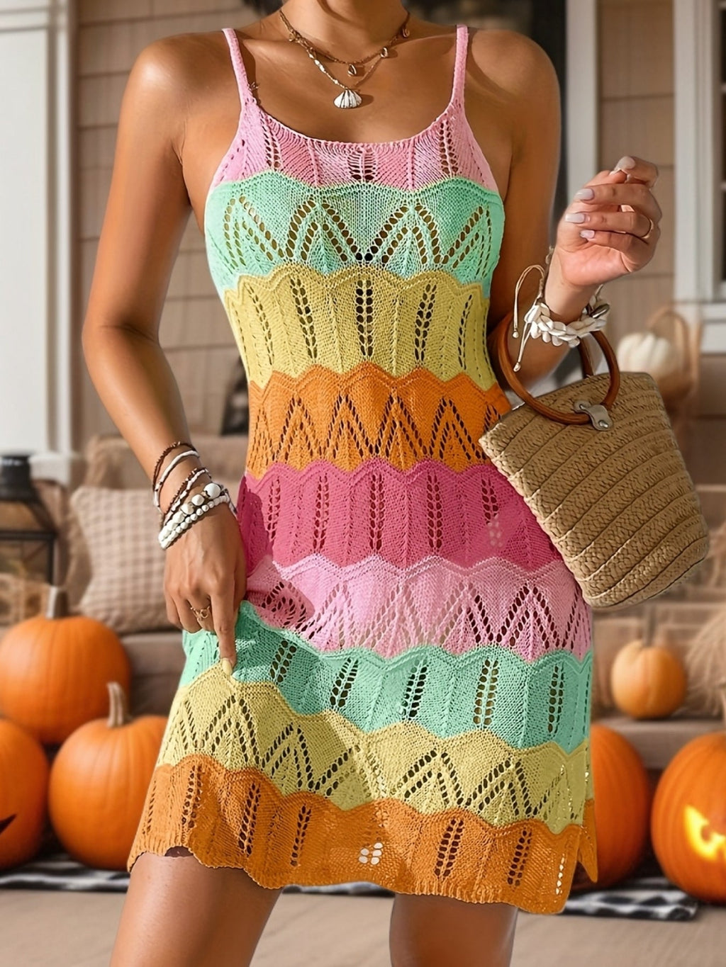 Women’s Colorful Crochet Beach Cover Up Dress