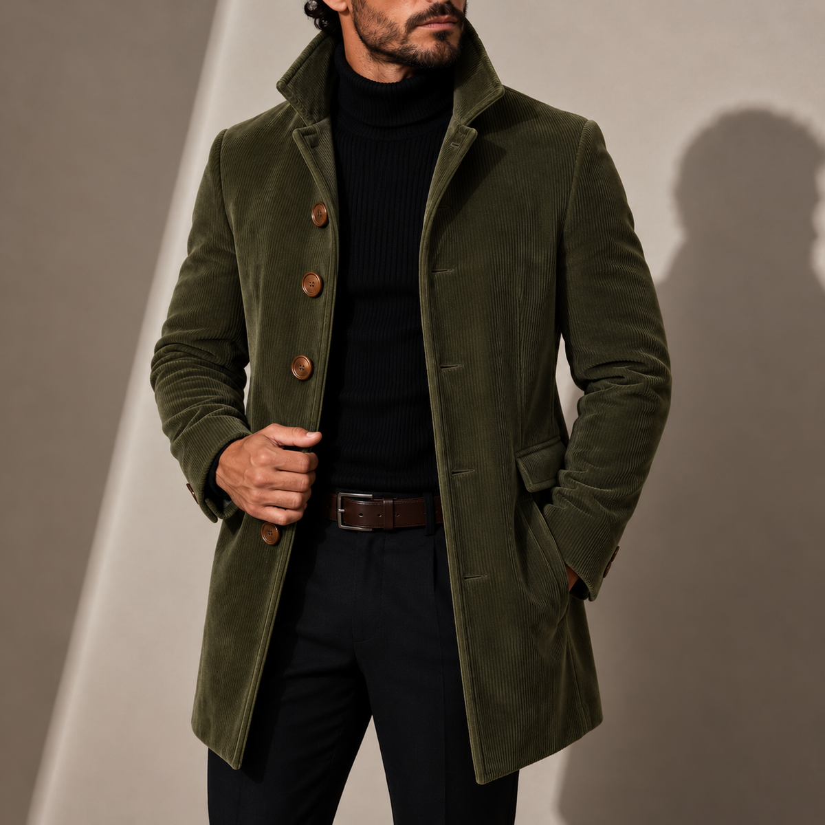 Men's Single Breasted Coat with Notched Lapels