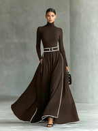 Women's Turtleneck Maxi Dress with Contrast Trim