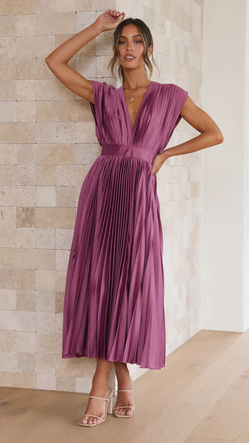 Women's Elegant Pleated Midi Dress