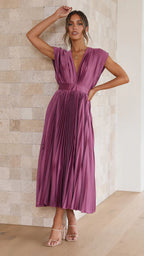 Women's Elegant Pleated Midi Dress