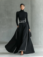 Women's Turtleneck Maxi Dress with Contrast Trim
