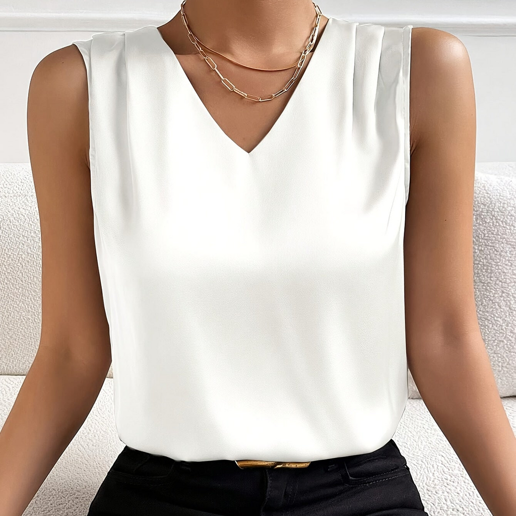 Women’s Satin Sleeveless V-Neck Blouse
