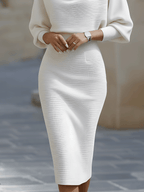 Women's Cowl Neck Knit Midi Dress with Batwing Sleeves