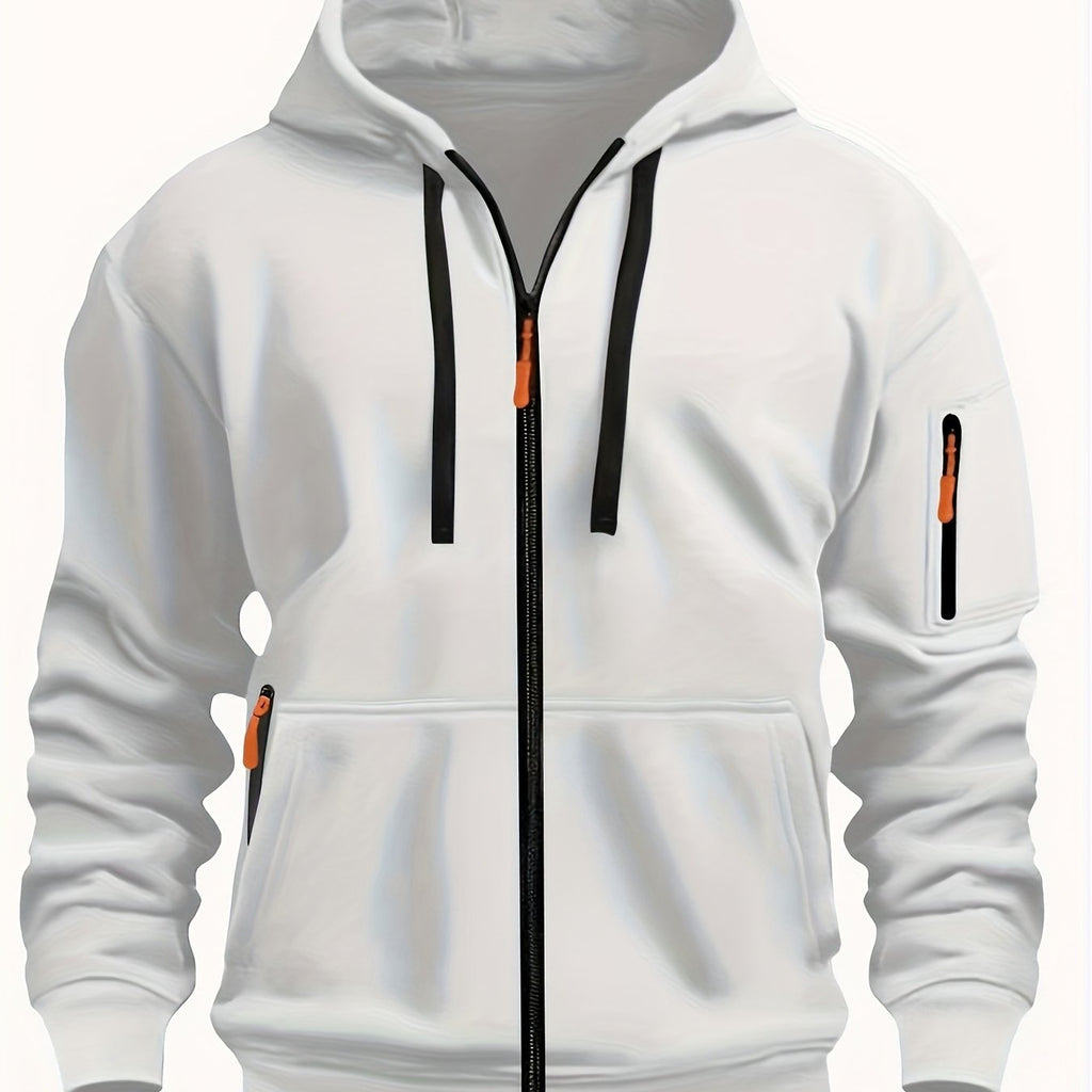 Men's Full-Zip Hooded Sweatshirt with Sleeve Detail