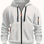 Men's Full-Zip Hooded Sweatshirt with Sleeve Detail