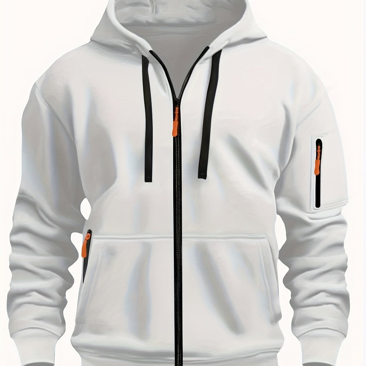 Men's Full-Zip Hooded Sweatshirt with Sleeve Detail