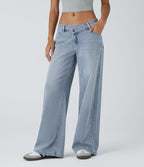 Women's Wide Leg Jeans with Asymmetric Waist