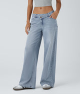 Women's Wide Leg Jeans with Asymmetric Waist