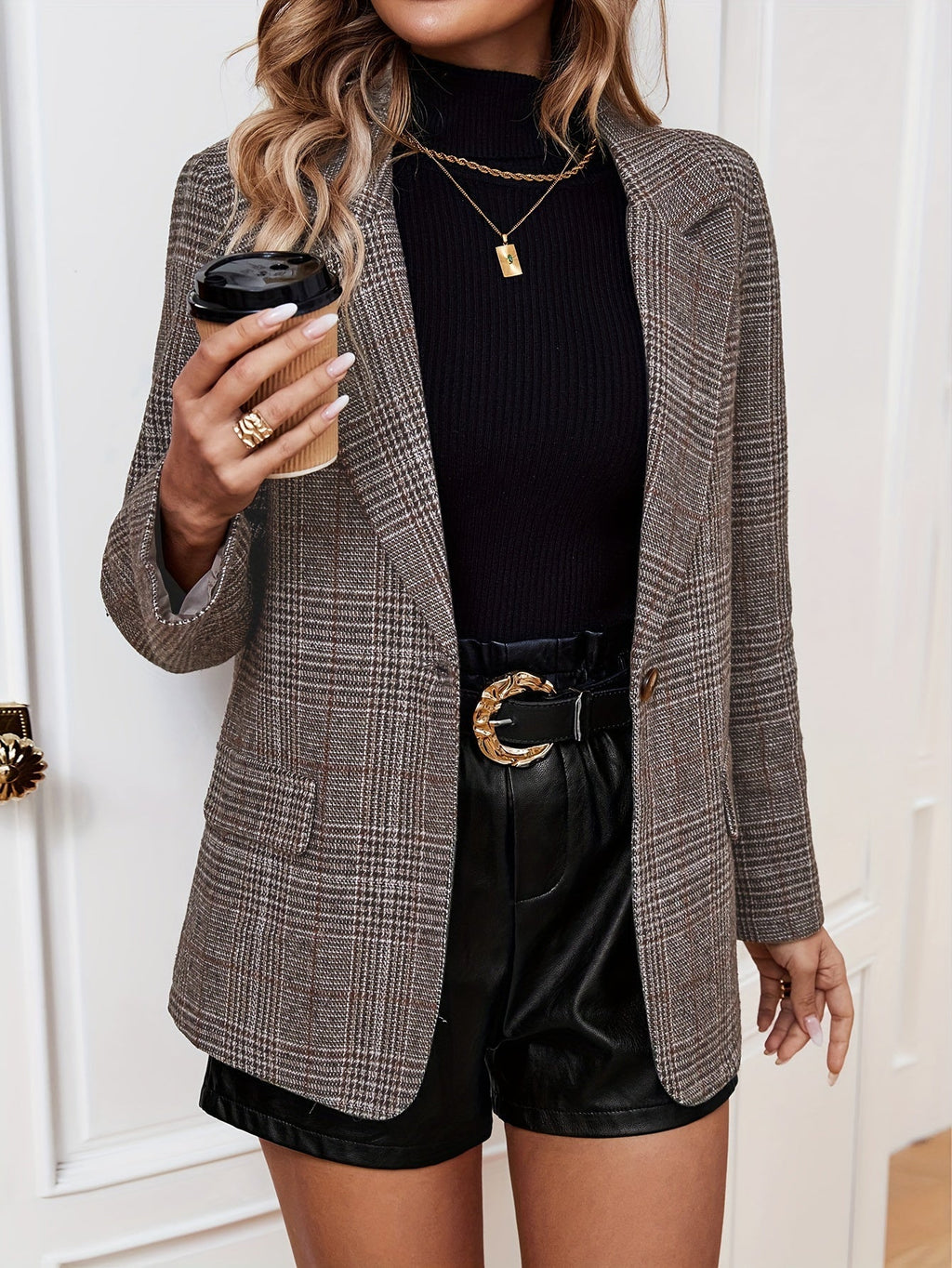 Women’s Longline Plaid Blazer