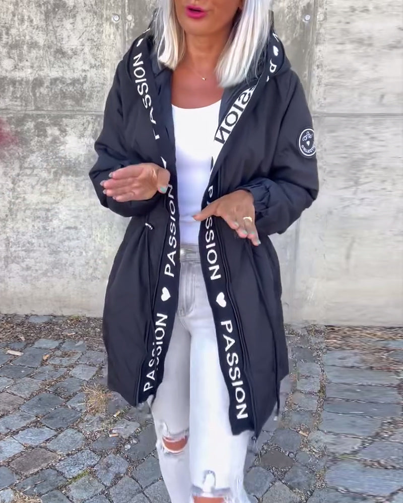 Women's Hooded Longline Jacket with Drawstring Waist