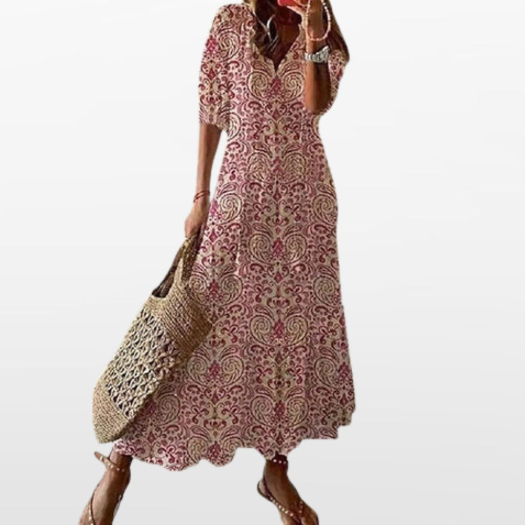 Women Boho Maxi Dress V Neck