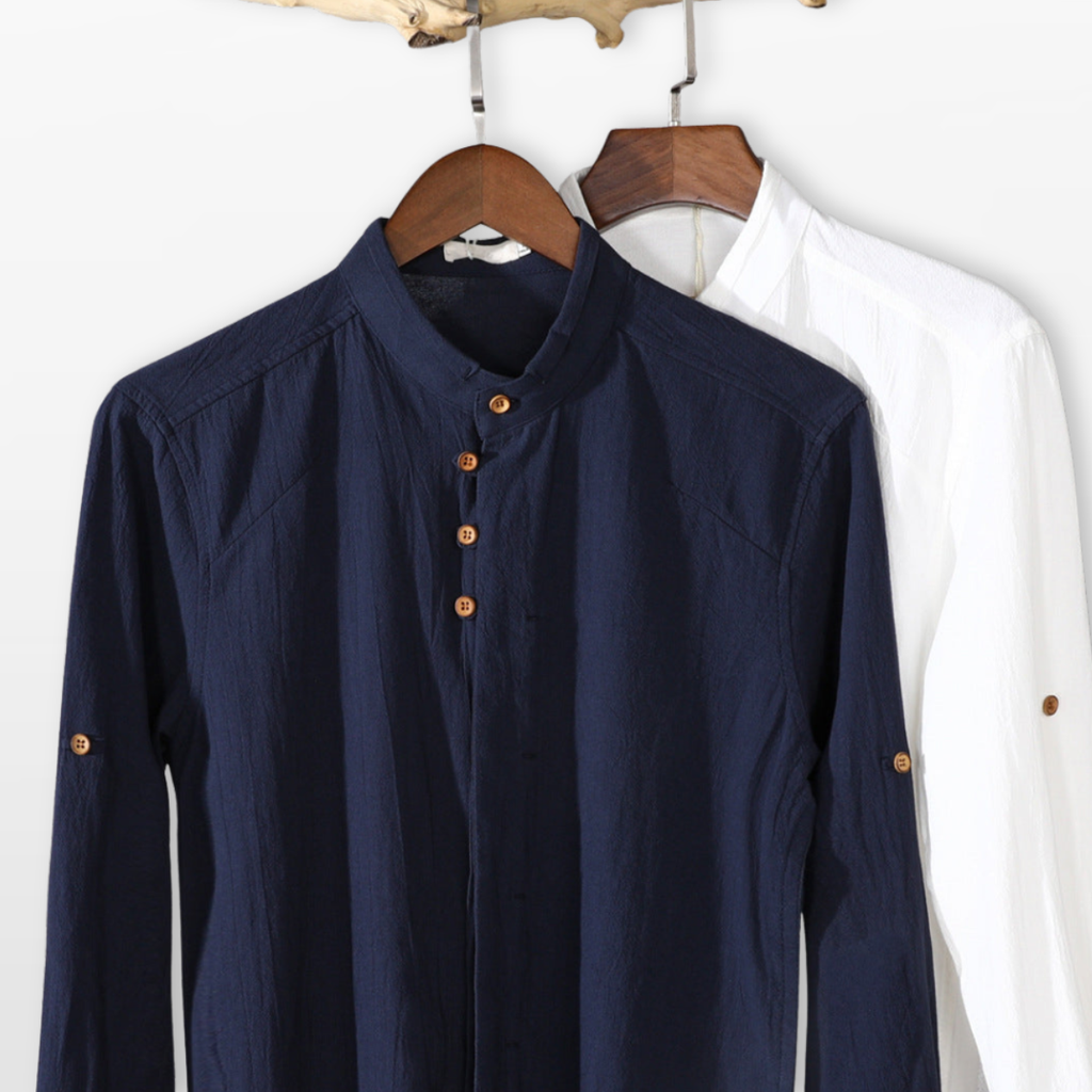 Men Mandarin Collar Button Up Shirt