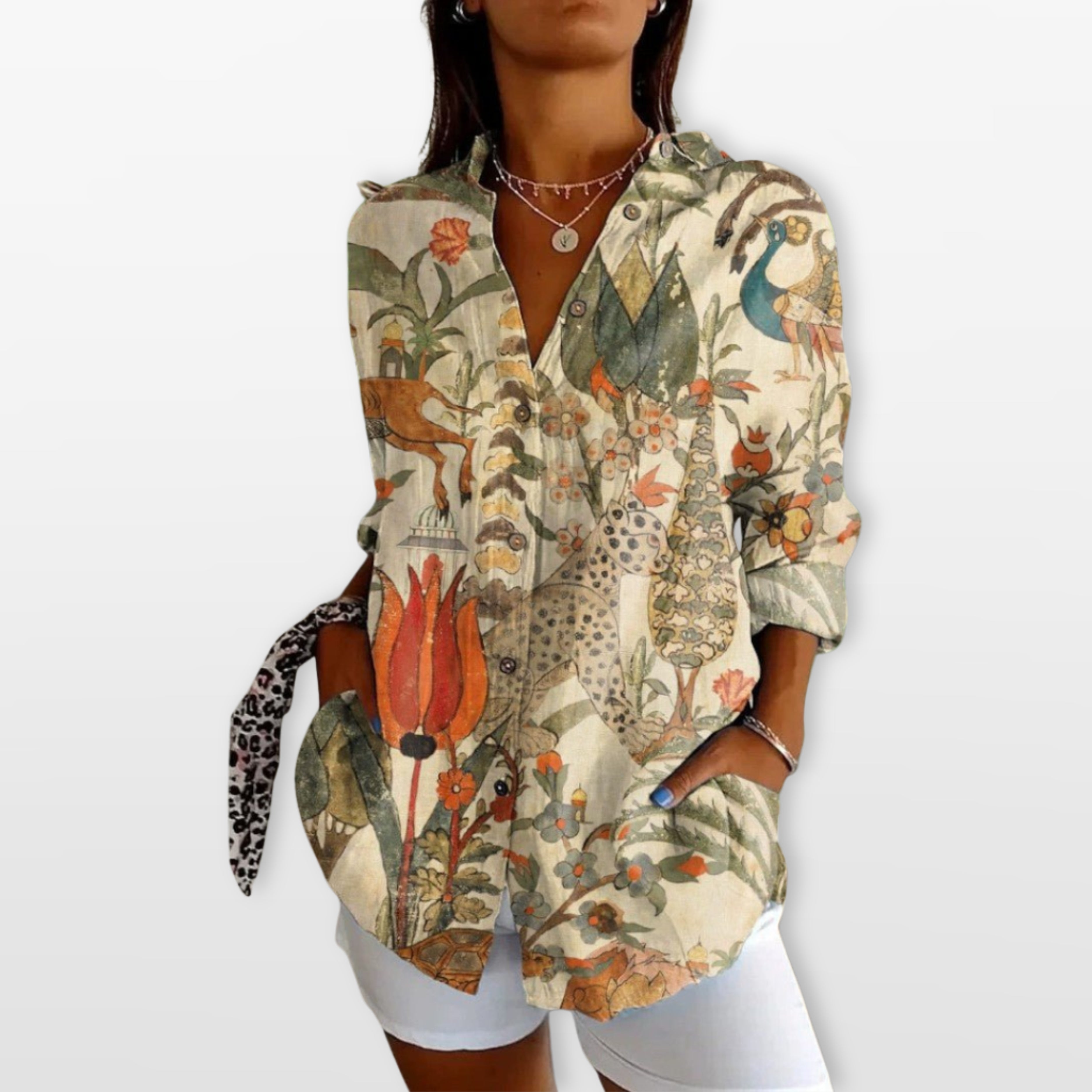 Women’s Printed Button Blouse Artistic Casual Shirt