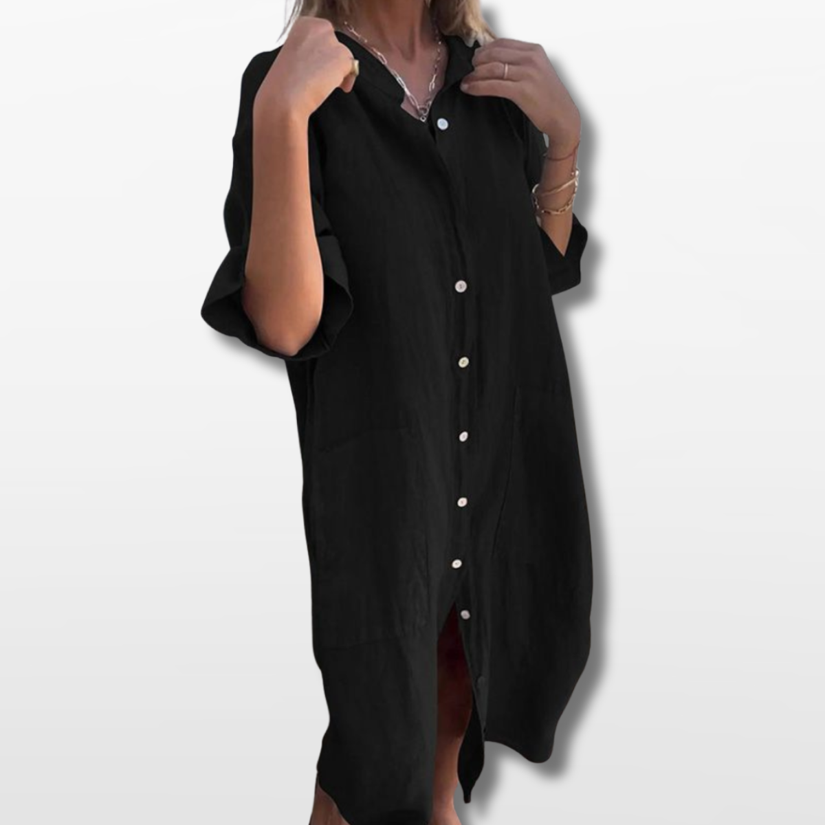 Women Relaxed Button Down Shirt Dress