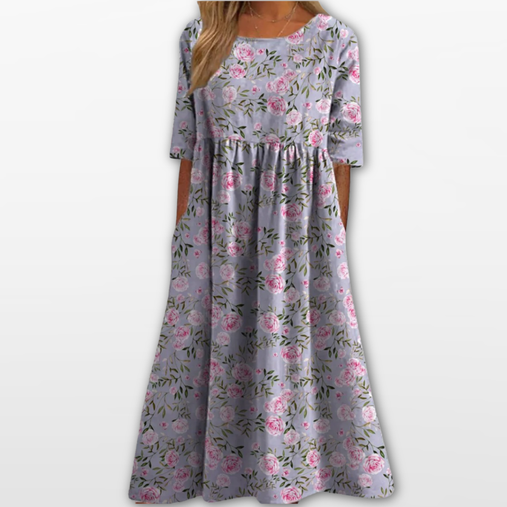 Women Floral Midi Dress Loose Fit