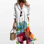 Women Floral Button Down Midi Dress
