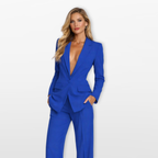 Women Deep V Blazer Wide Leg Suit