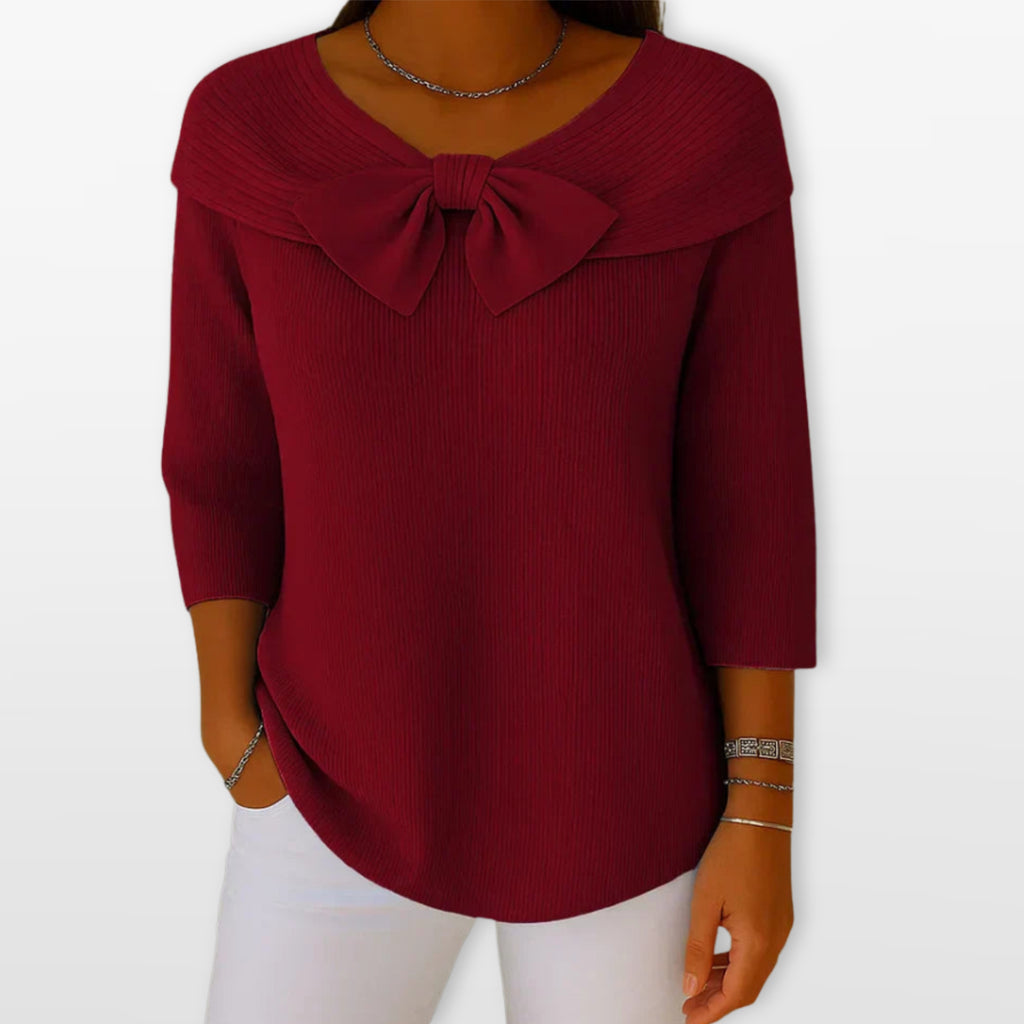 Women Ribbed Bow Knit Top