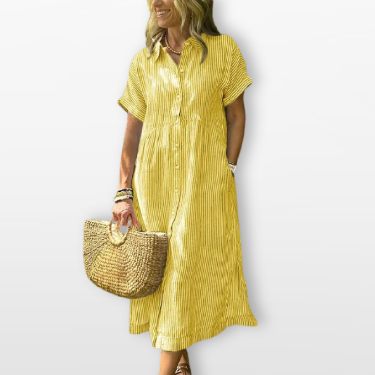 Women Striped Shirt Midi Dress Relaxed Fit