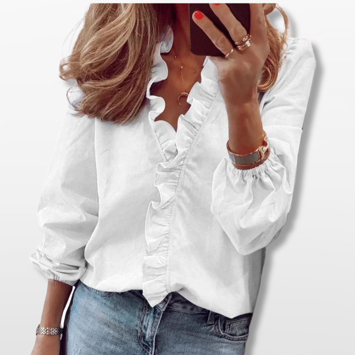 Women Ruffle V Neck Blouse Elegant Top